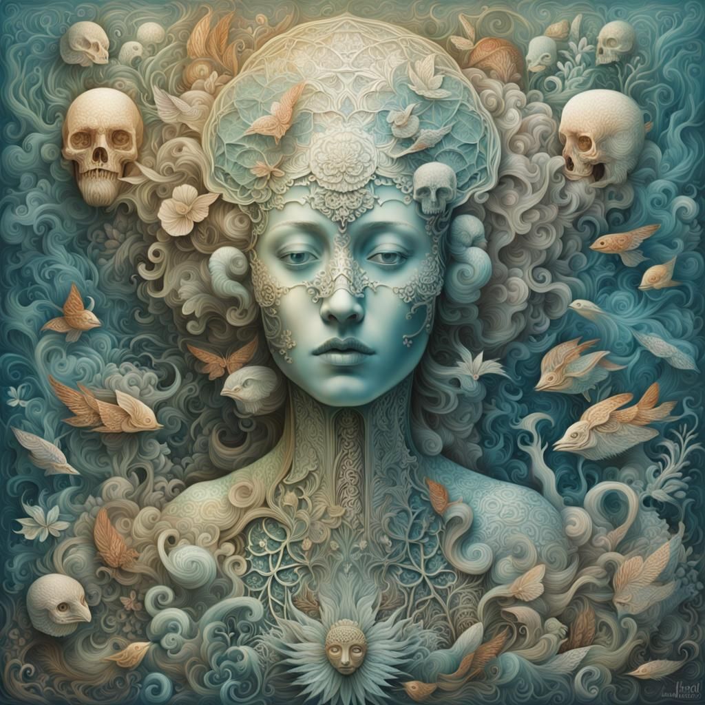 Surreal Sculpture of Resilience with Bio Art Elements