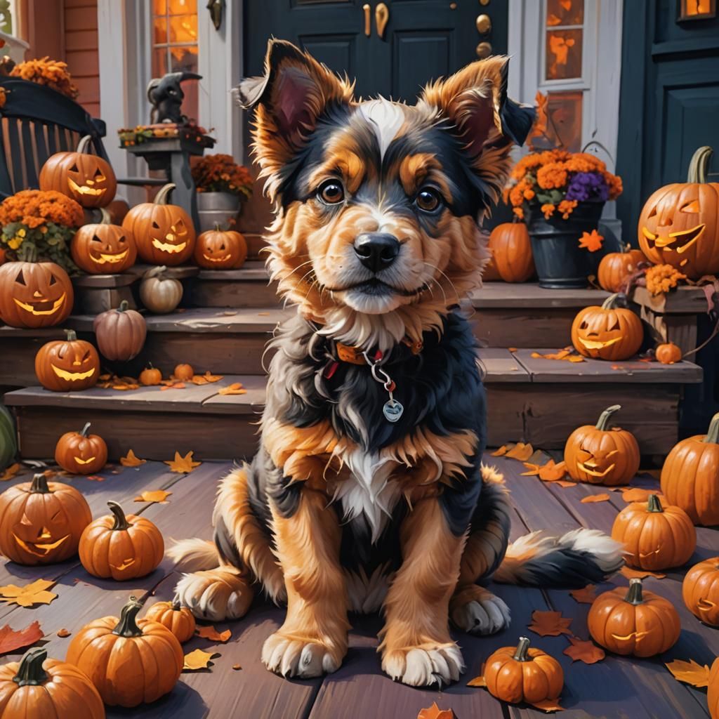 Halloween Puppy in Splash Art Style