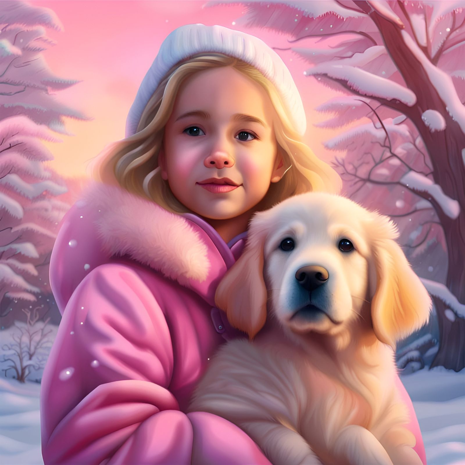 Frosty Friendship: Snowy Portraits of a Cute Girl and Golden Retriever ๐จ๏ธ๐ง๐ถ