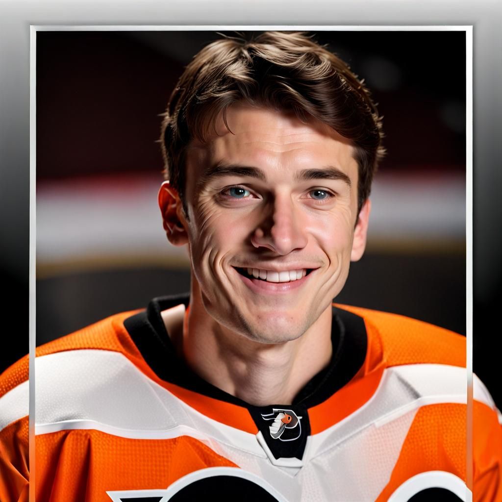 Canadian Man Smiling in Flyers Hockey Jersey