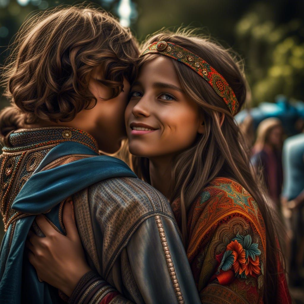 Hippies Embrace: Hyperrealistic, High-Resolution Image