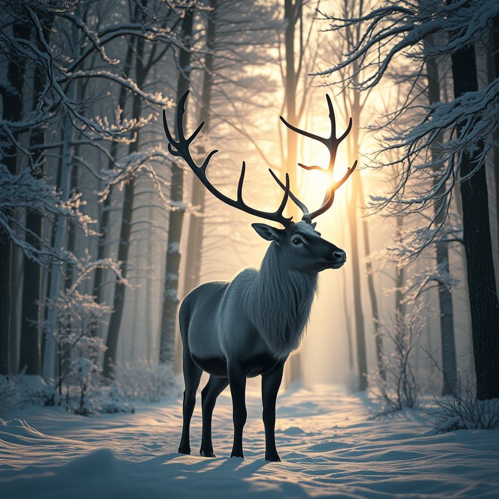 Majestic Reindeer in a Winter Wonderland, Inspired by Noir F...