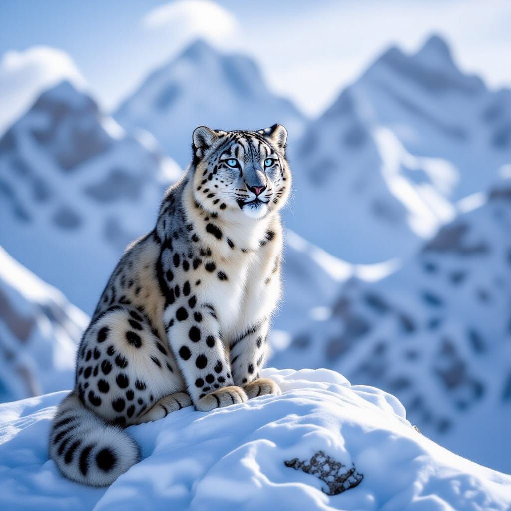Majestic Snow Leopard on Icy Mountain Peak