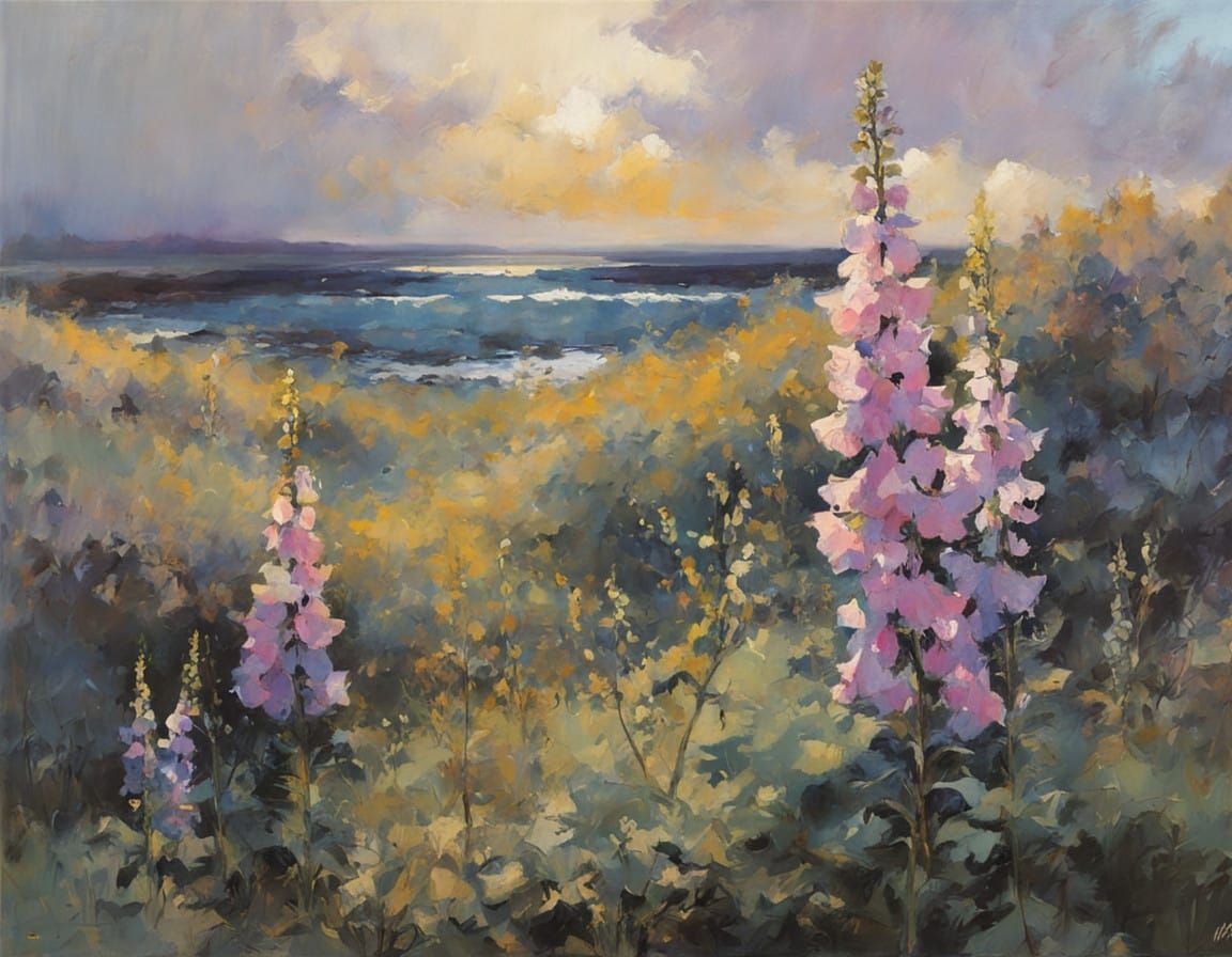 Whimsical Pastel Foxglove Blooms in Ethereal Light