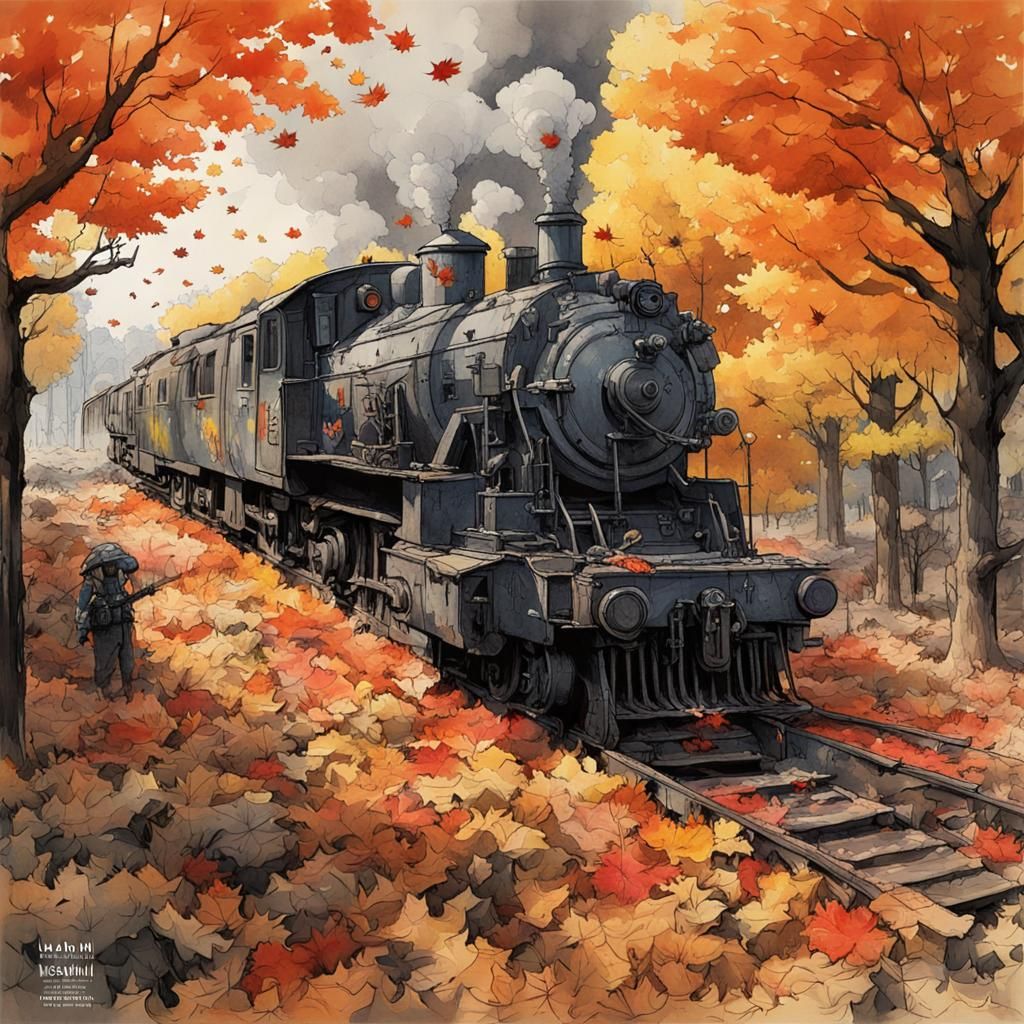 Autumn Leaves Explosion in Studio Ghibli Style