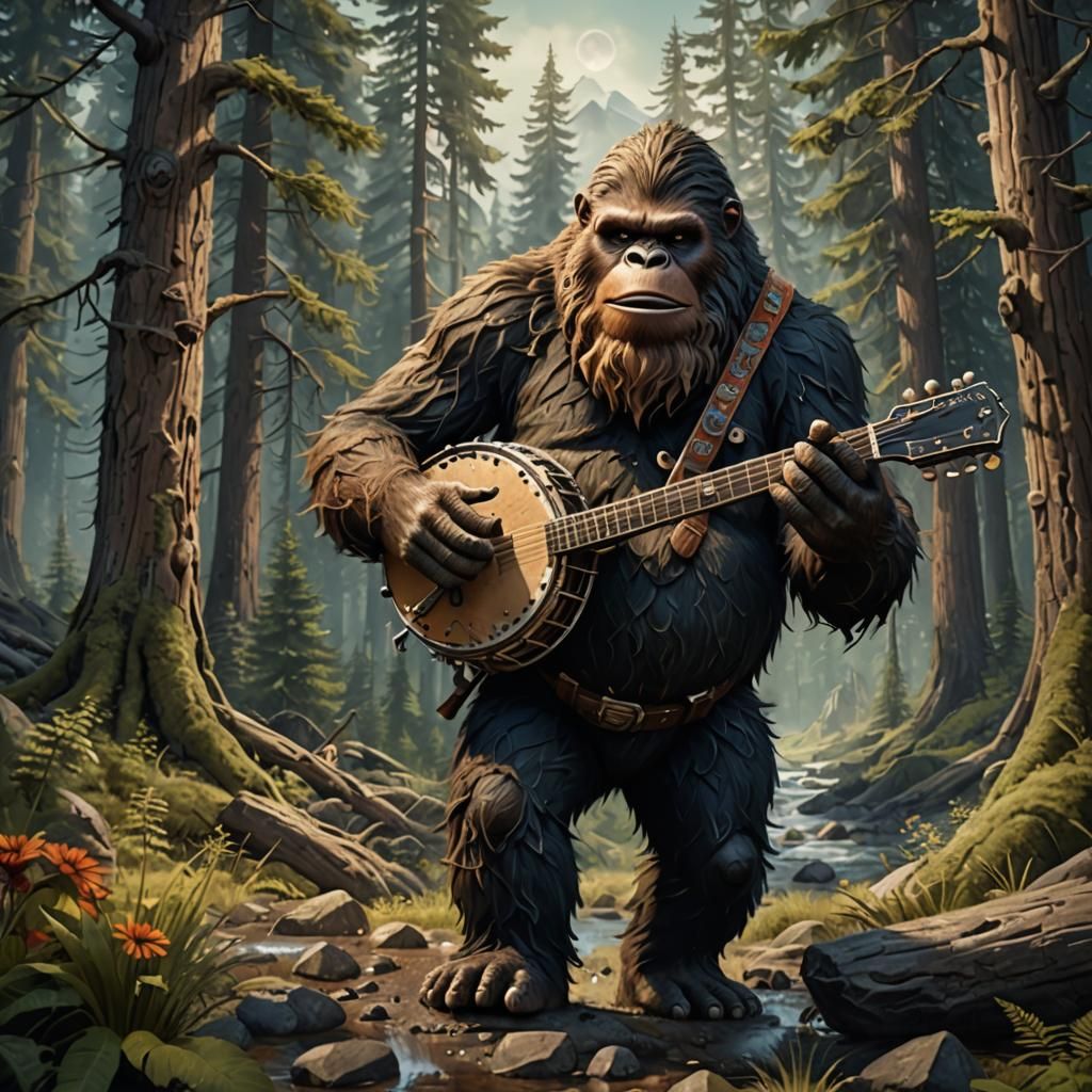 Bigfoot Plays Banjo: Detailed Matte Painting