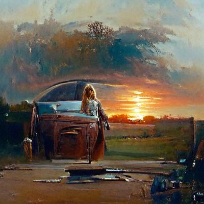 Sunset Passenger: An Oil Painting in Gurney Style