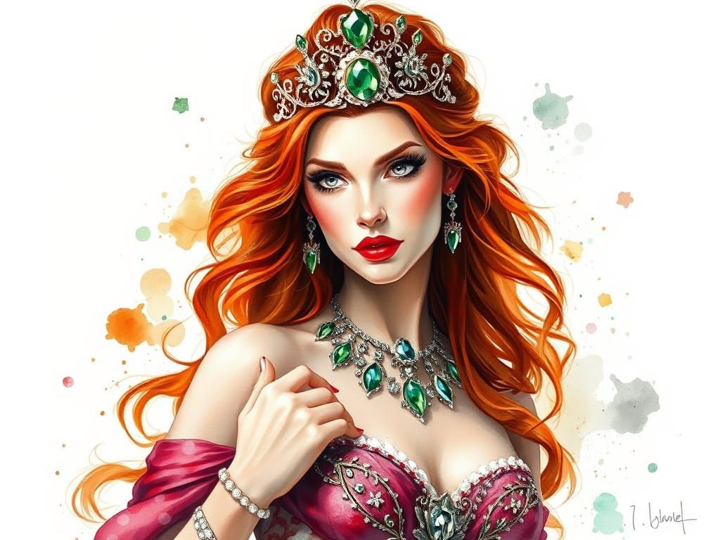 Regal Redhead Princess in Jewels and Finery