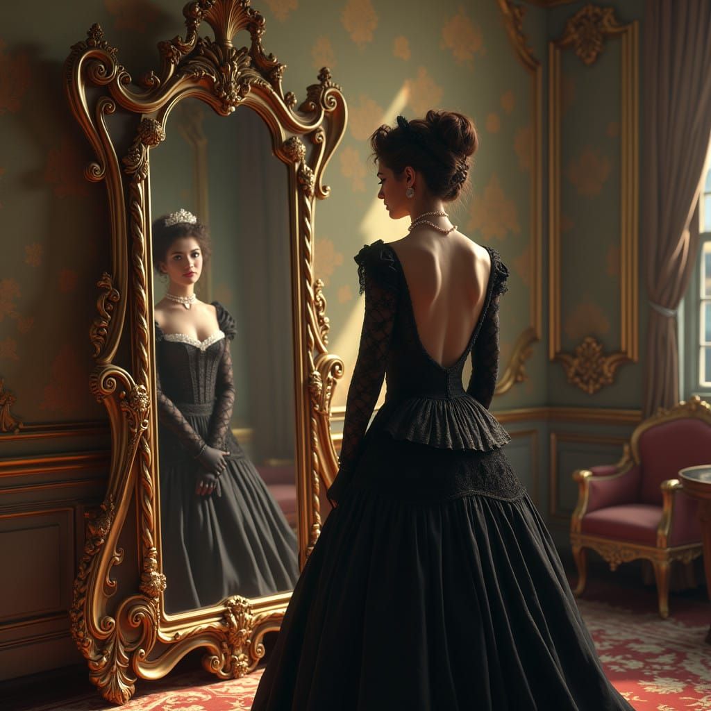 High Victorian Lady Confronts Her Dark Reflection