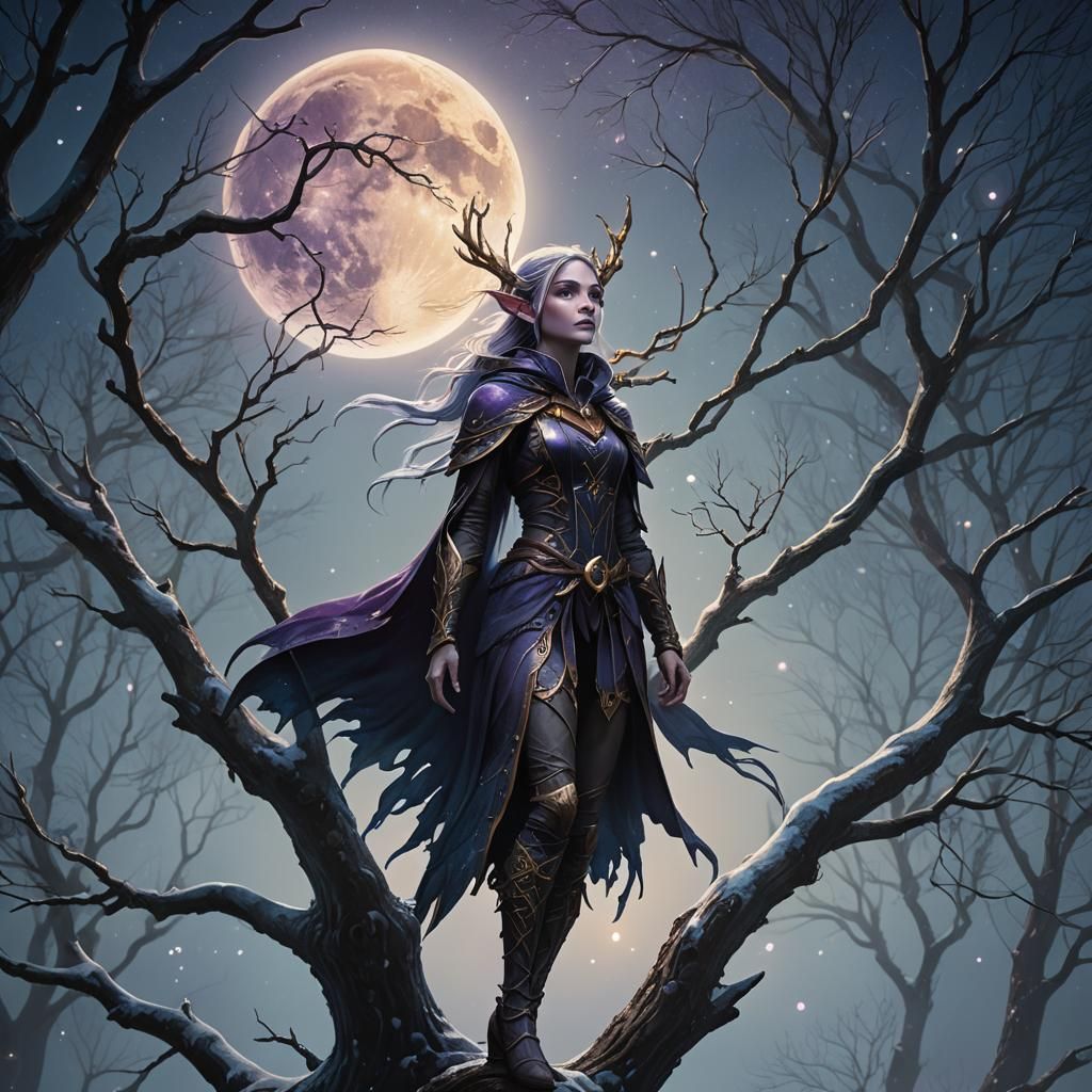 Mystical Eclipse Elf in Dark Fantasy Forest