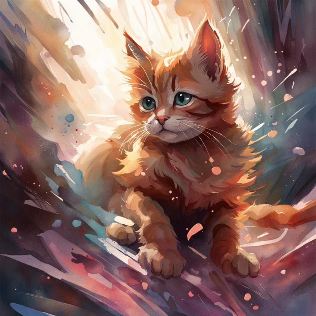 Startled Kitten in Watercolor Concept Art