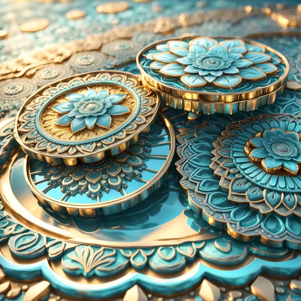 Aqua Mandalas in Hyperrealistic Digital Art