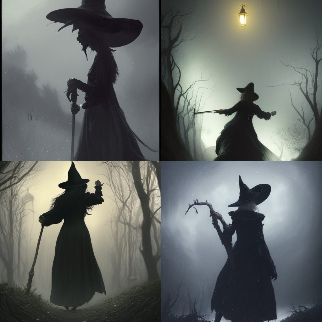 Night Witch on Broomstick: Dark Fantasy Art