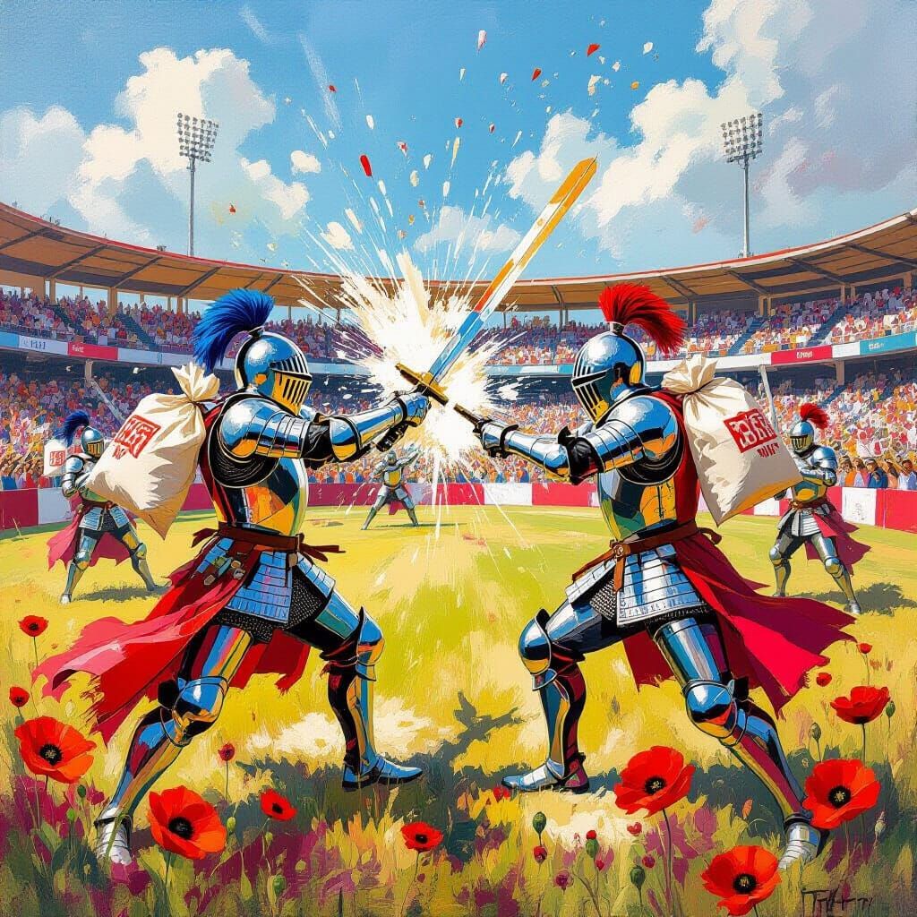 Surreal Jousting Tournament in a Poppy Field