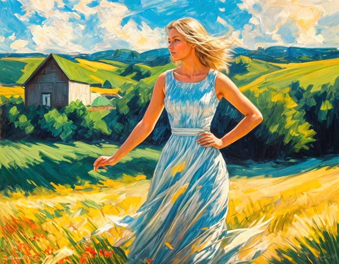 Impressionist Woman in Summer Corn Field