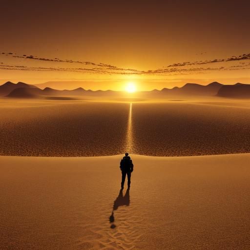 Nomad Silhouetted in Arid Desert Landscape