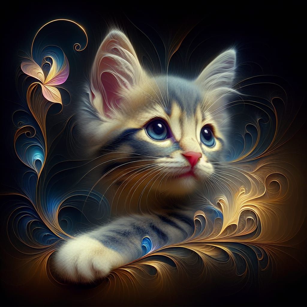 Charming Kitten Portrait in Art Nouveau Style