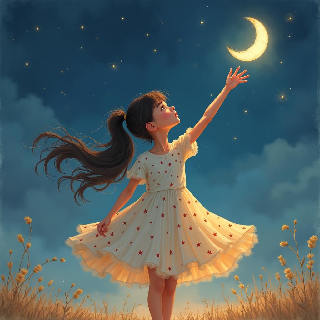 Girl Reaching for the Moon, Digital Art