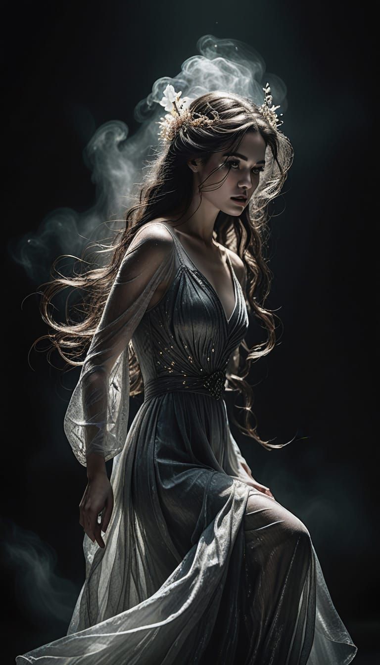 Ethereal Woman with Flowing Hair and Hooves in Dramatic Ligh...