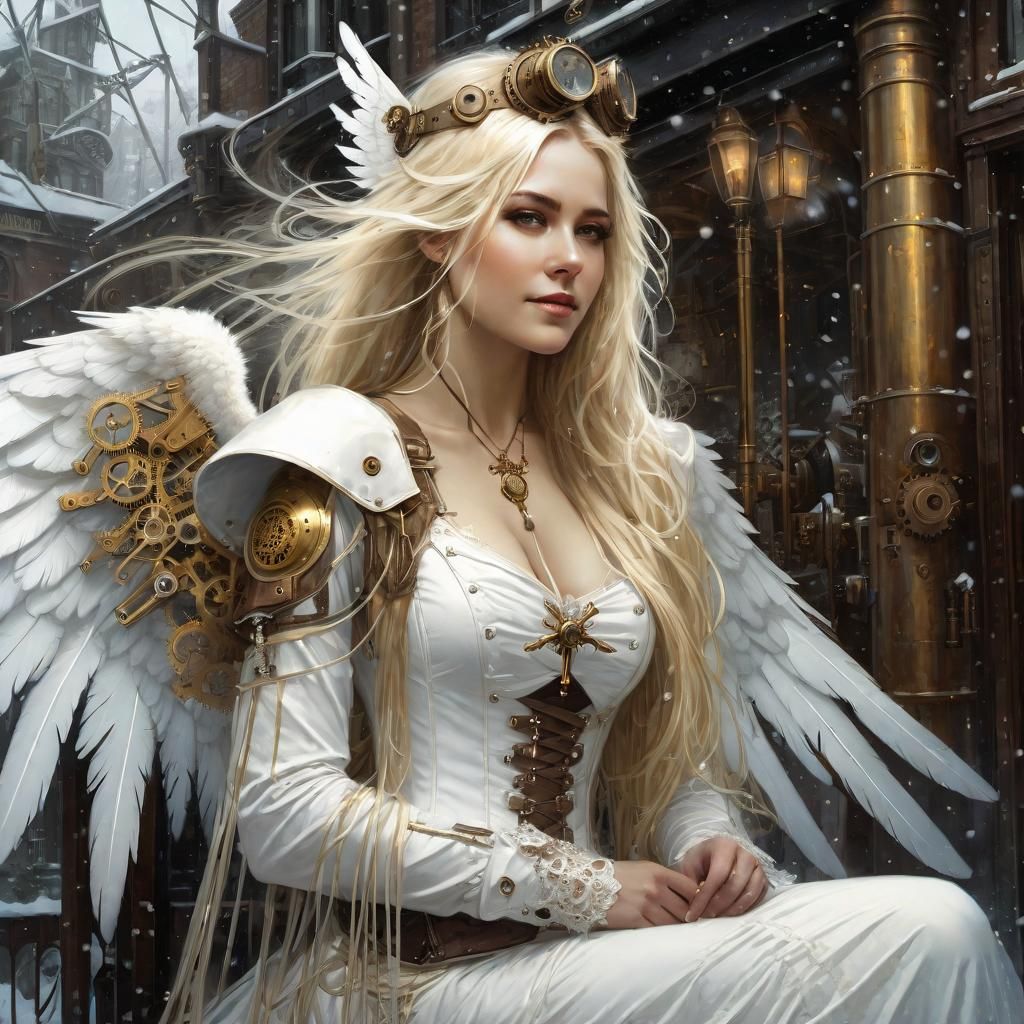 Steampunk Angel in Winter Wonderland