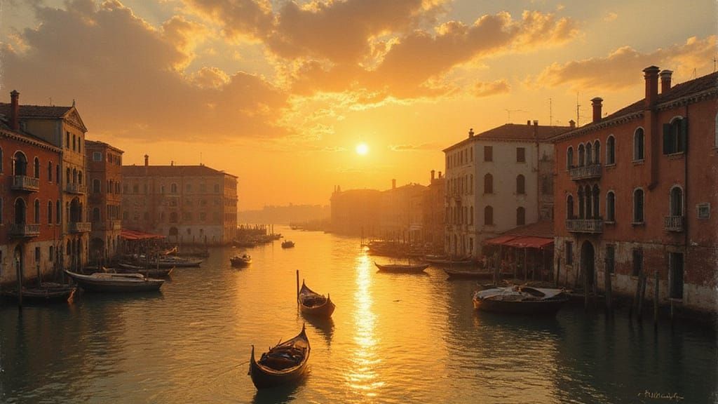 Venetian Eclipse in Impressionist Style