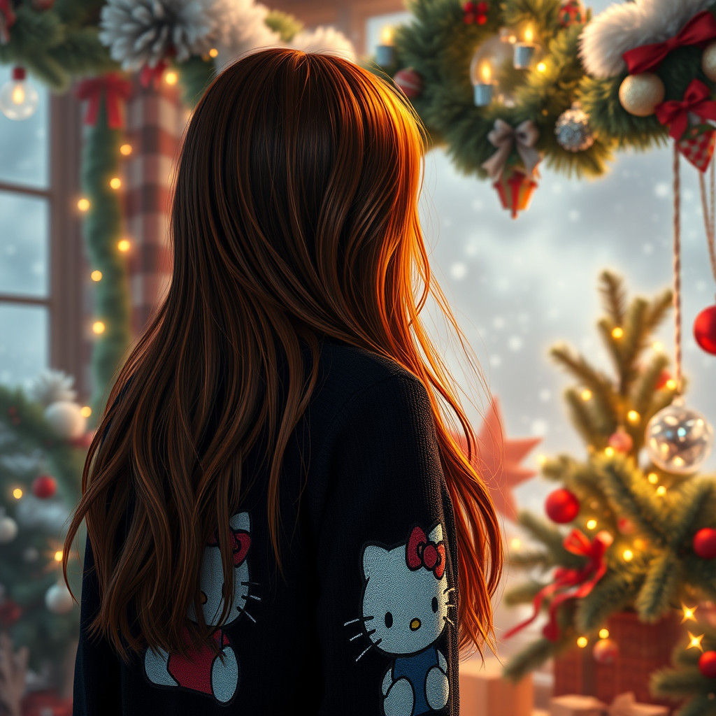 Girl with Hello Kitty Sweater in Winter Wonderland