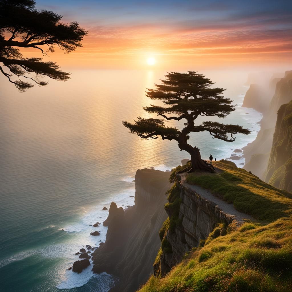 Magical Cliffside Tree at Sunset: Professional Photography
