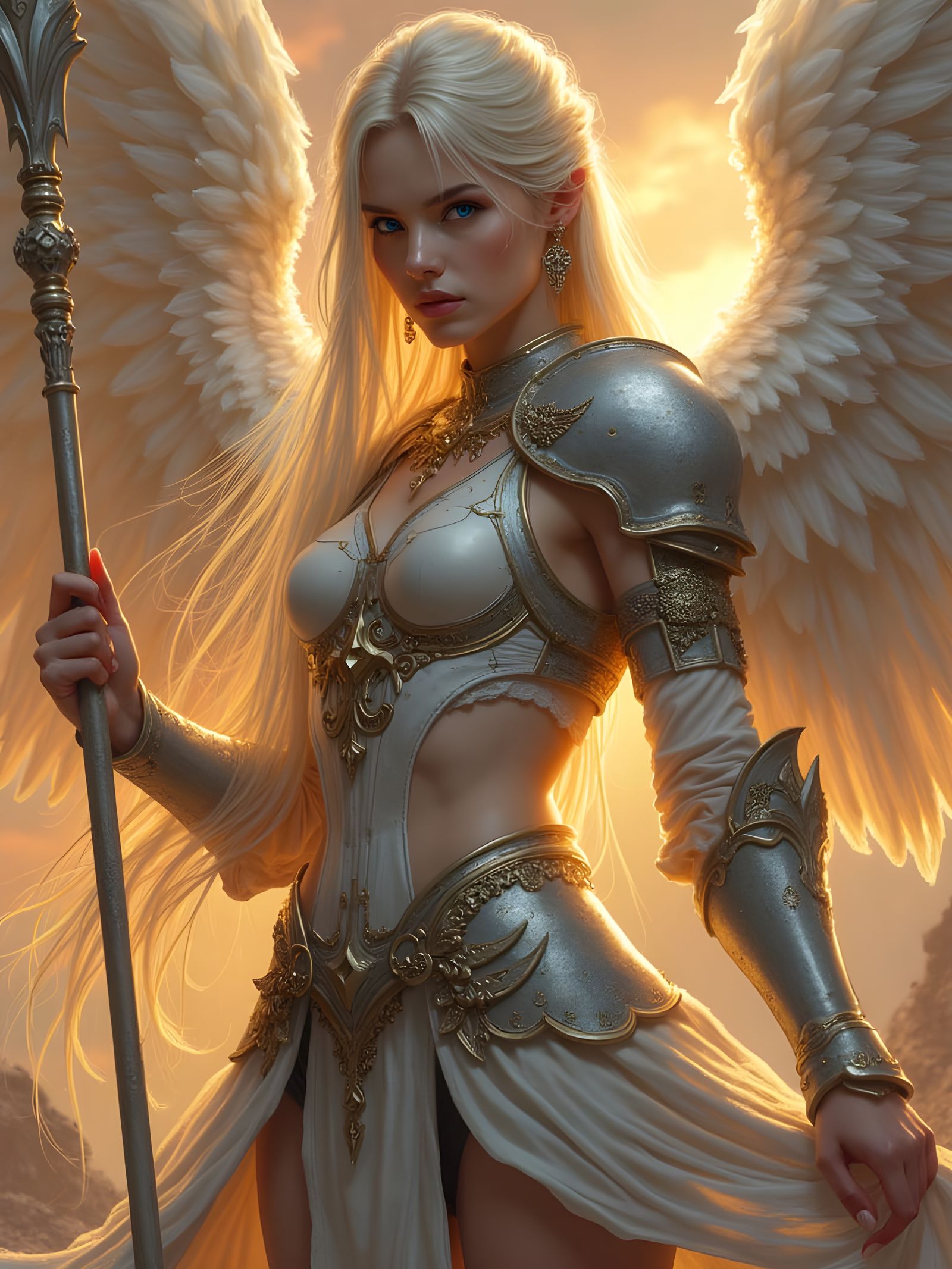 Ethereal Aasimar Warrior Rises from the Worn Earth