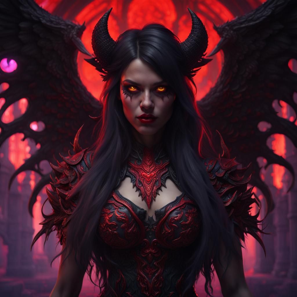 Detailed Portrait of a Female Devil in Dark Fantasy Style