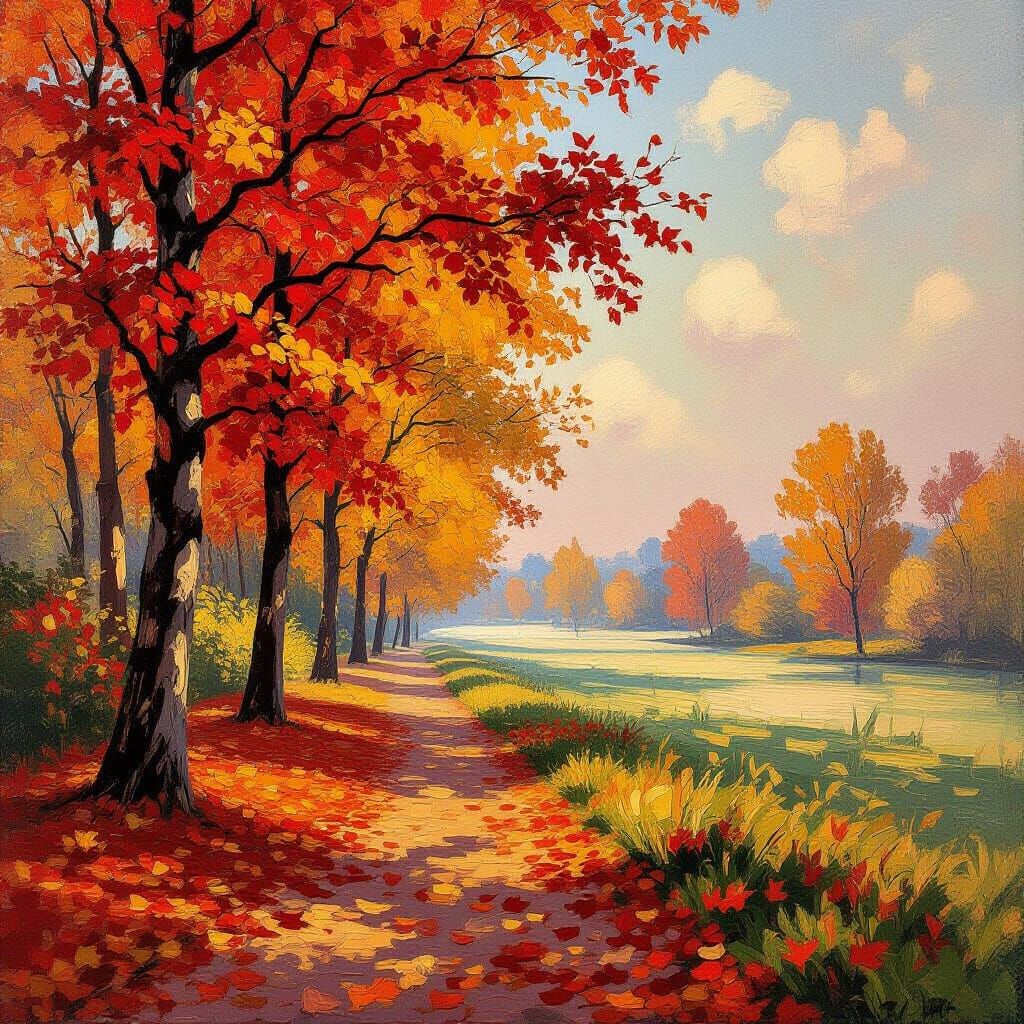 Impressionistic Autumn Landscape in Warm Hues