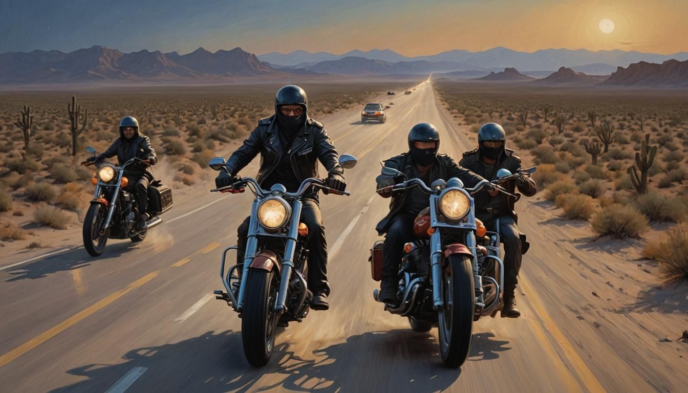 Motorcycle Bandit Chase on Desert Highway