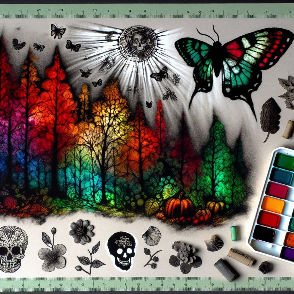 Surreal Autumn Landscape with Sugar Skull Moth