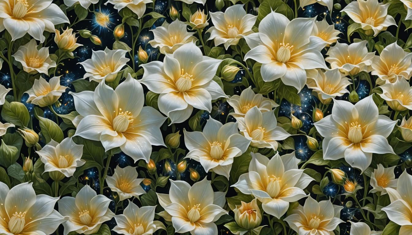 Sparkling Moonflowers in a Glitter Fantasy