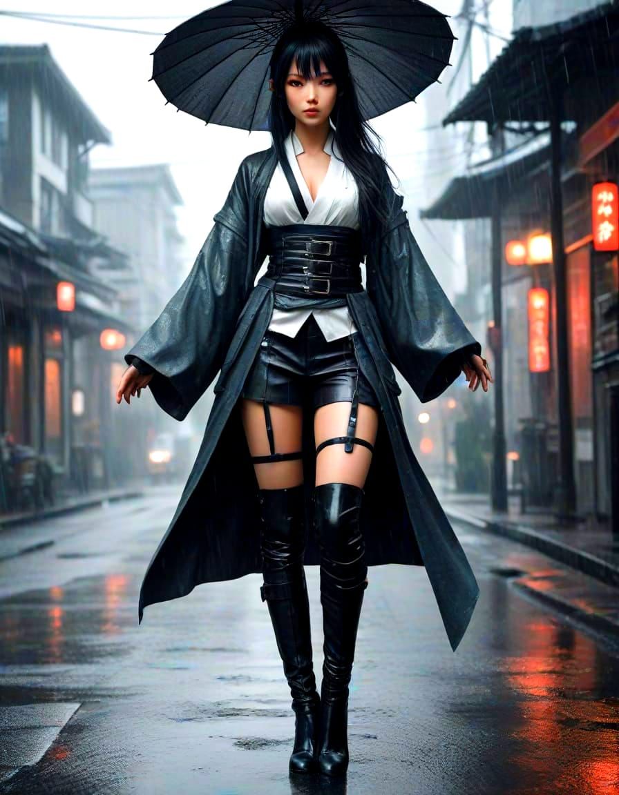 Cyberpunk Goddess in Chaos, Semi-Realistic Illustration