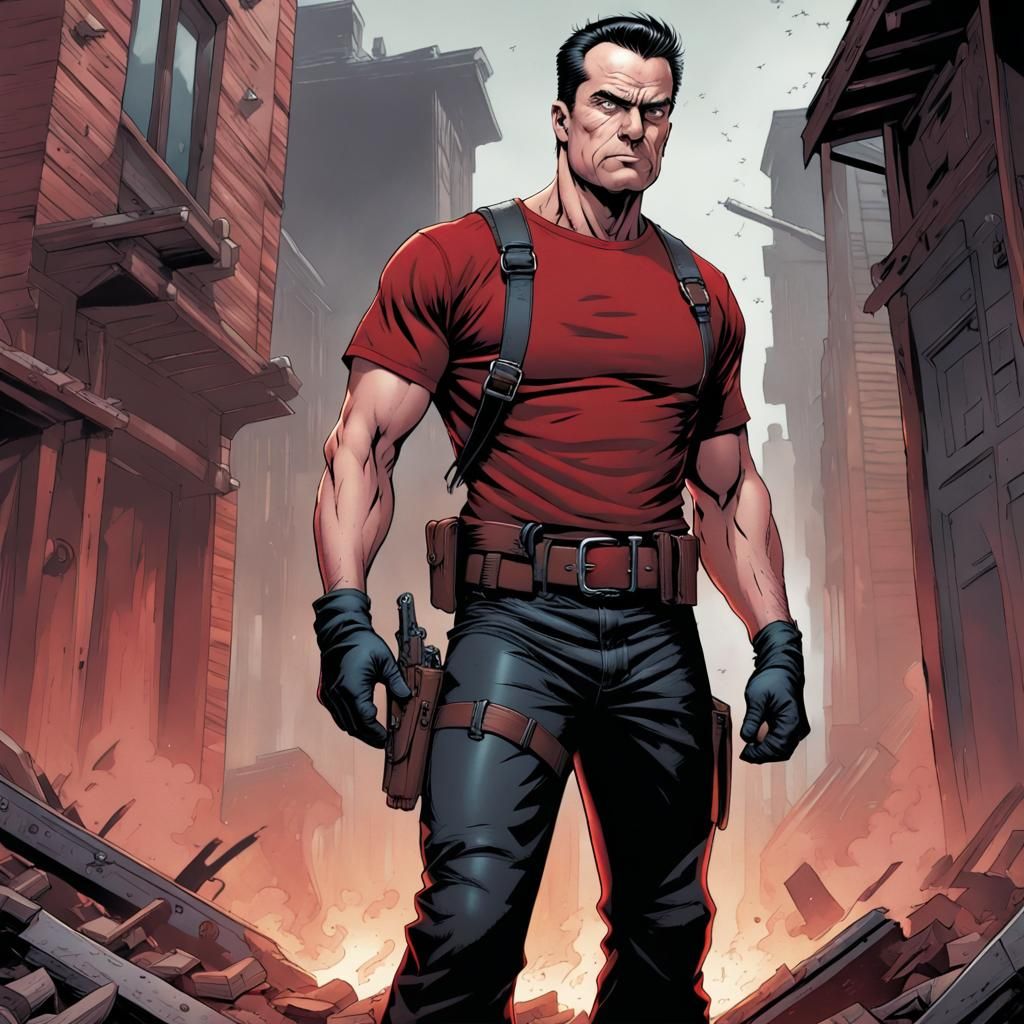 Gritty Comic Book Man with Pistol