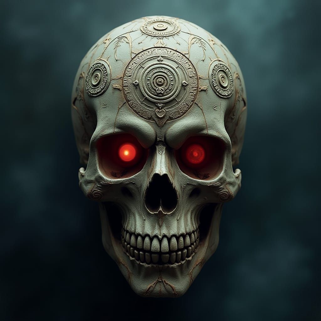 Dark Surreal Skull Mask in Biomechanical Pop Art Style