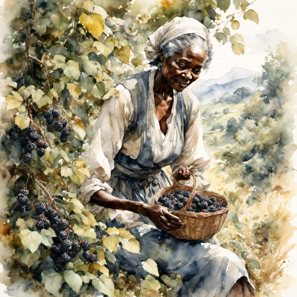 Watercolor Sketch of Blackberries Close-Up