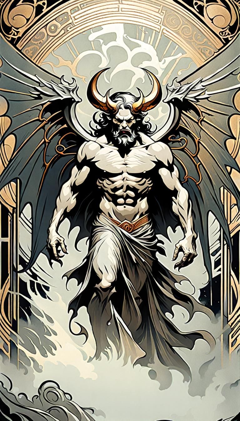 Winged Demon Emerges in Art Nouveau Style