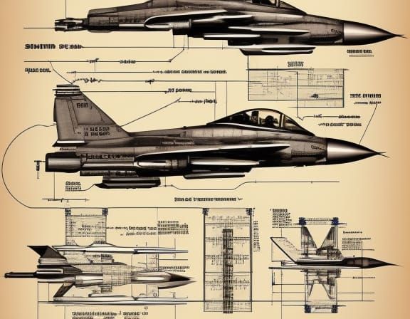 Steampunk F16 Fighter Jet Schematic Diagram