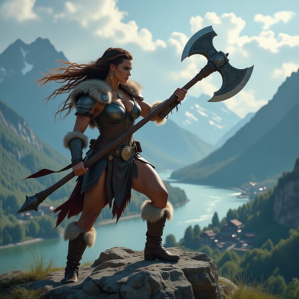 Triumphant Barbarian Woman Overlooking Valley