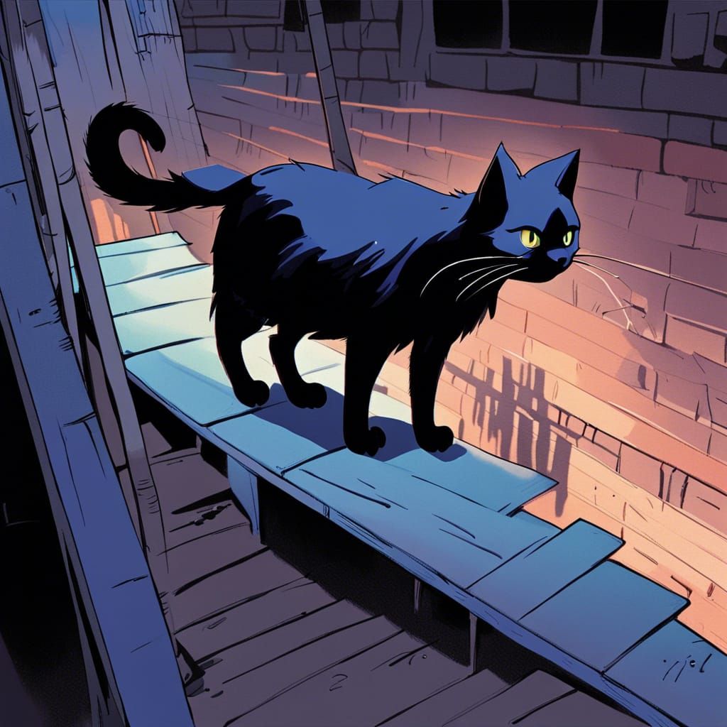 Black Cat in Alleyway: Anime Style