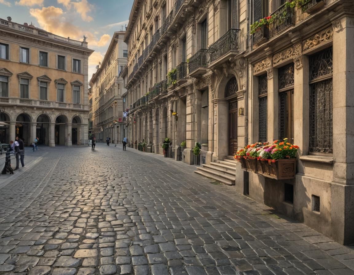 Milan Backstreet with Baroque Architecture