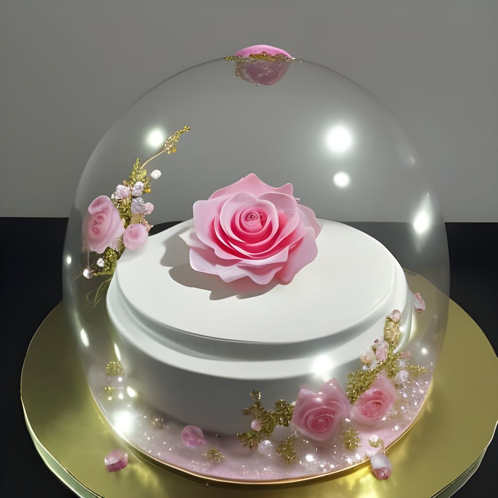Stunning Pink Rose Cake with Crystals, 8K Art