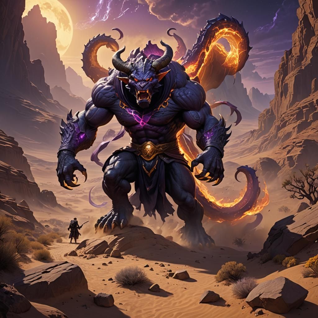 Balrog Emerges in Desert Landscape: Dark Fantasy Art