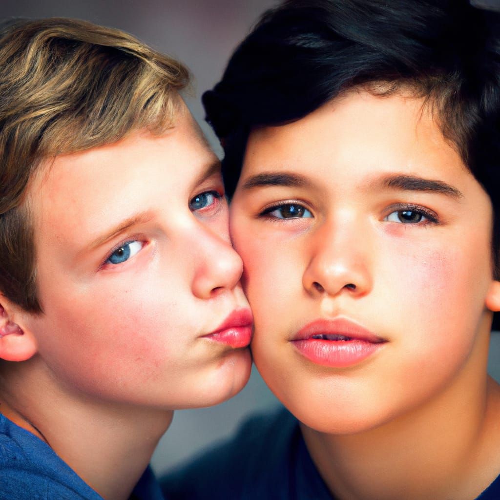 Teenage Boys Kissing: Professional Studio Portrait