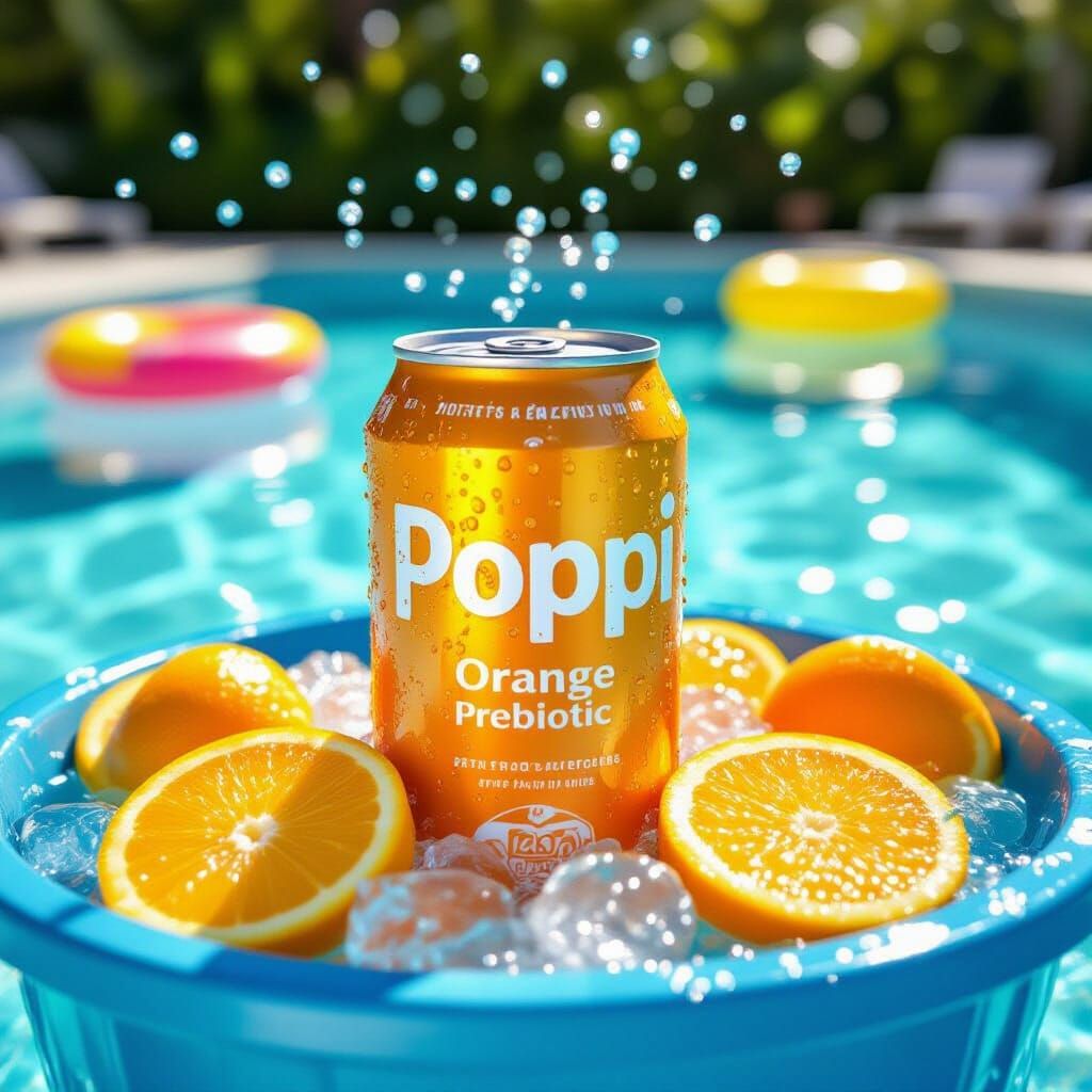 Poppi Orange Soda Ad: Refreshing Summer Poolside Scene