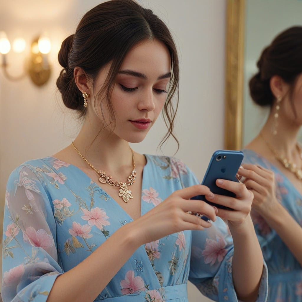 Woman's Selfie in Pastel Colors, Vibrant Digital Art