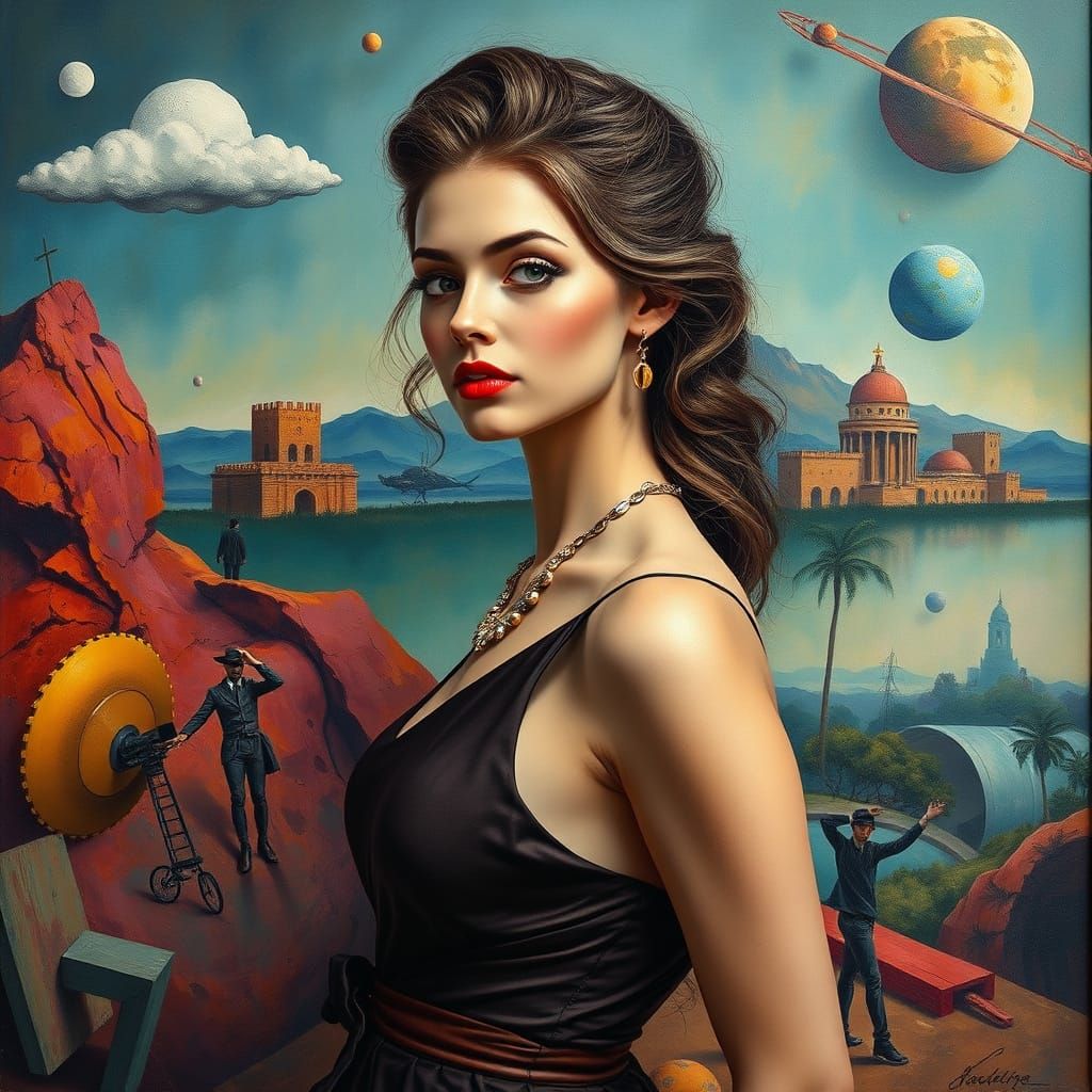 Surreal Portrait of Woman in Dreamlike Landscape