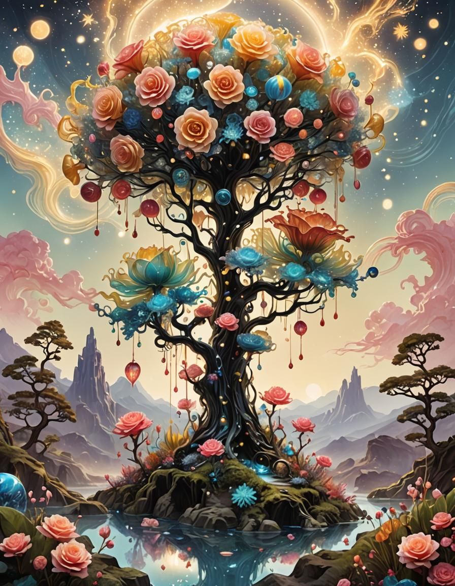 Crystal Rose Tree in Alien Starscape