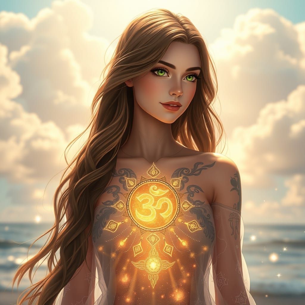 Cosmic Goddess with Glowing Tattoo